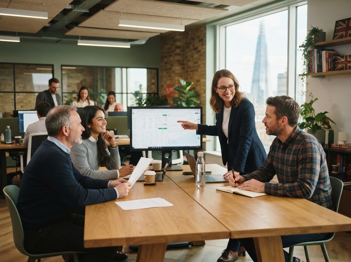Scalable Capital team reviewing data analysis workflow on screen